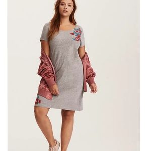 Torrid Gray Floral Embroidered. T-Shirt Dress